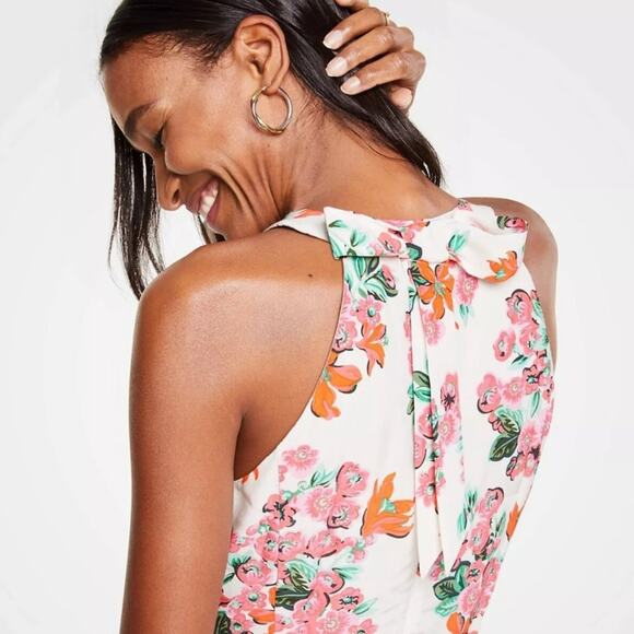 NWT Ann Taylor Halter Bow Back Flare Dress Size 14 floral - Picture 2 of 9